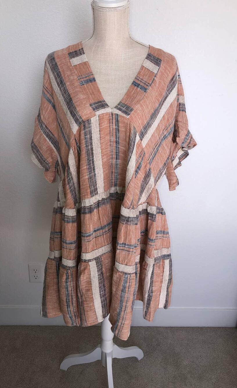 Lulu's Linen Dusty Orange Stripes Babydoll Dress - M
